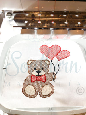 Valentine Bear Bow Tie Sketch Fill Embroidery Design