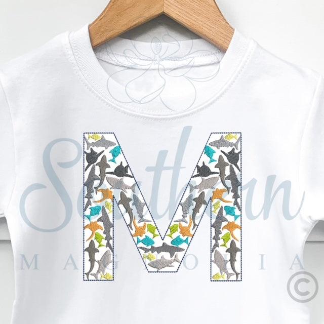 M Shark Alphabet Embroidery Design