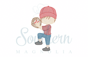 Baseball Player Sketch Fill Embroidery Design