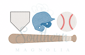 Baseball Quartet Sketch Fill Embroidery Design