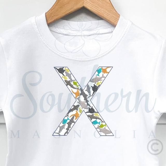 X Shark Alphabet Embroidery Design