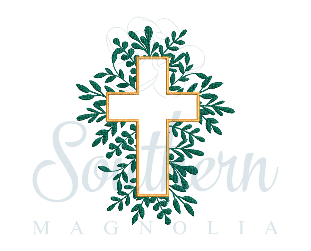 Cross with Greenery Embroidery Design