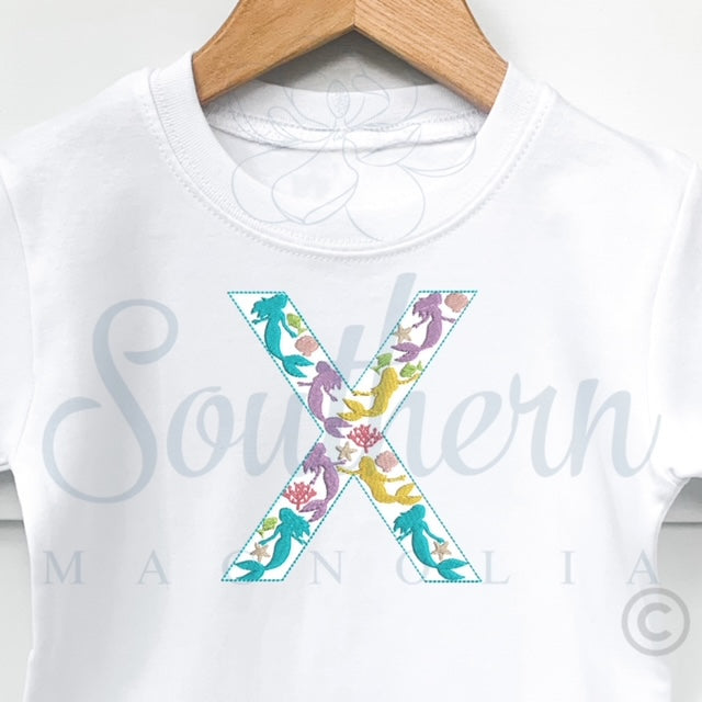 X Mermaid Alphabet Embroidery Design
