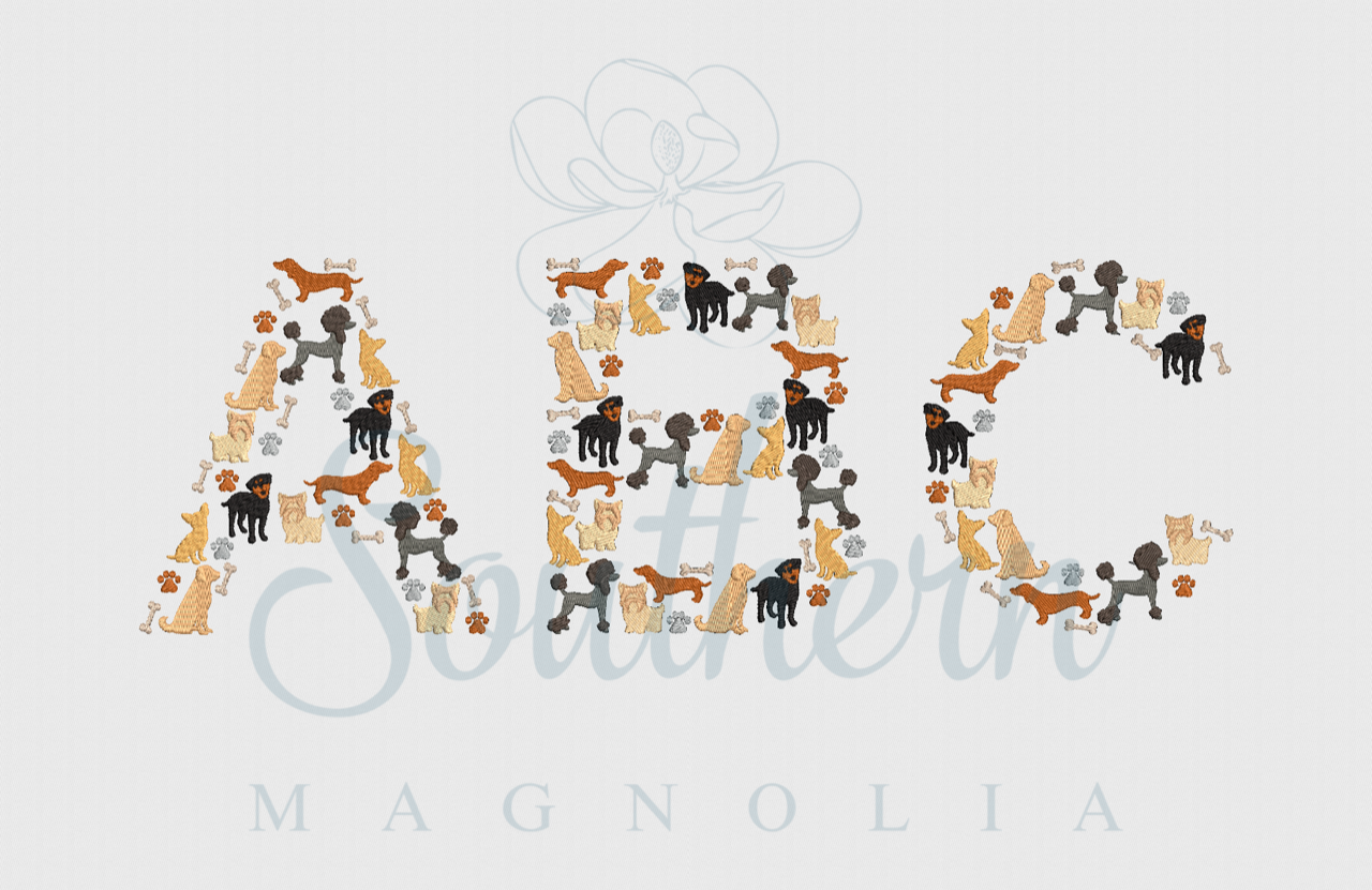 Dog Detail Alphabet Embroidery Design- Whole Uppercase Bundle Set