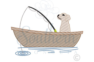 Dog Fishing Sketch Filled Embroidery Design