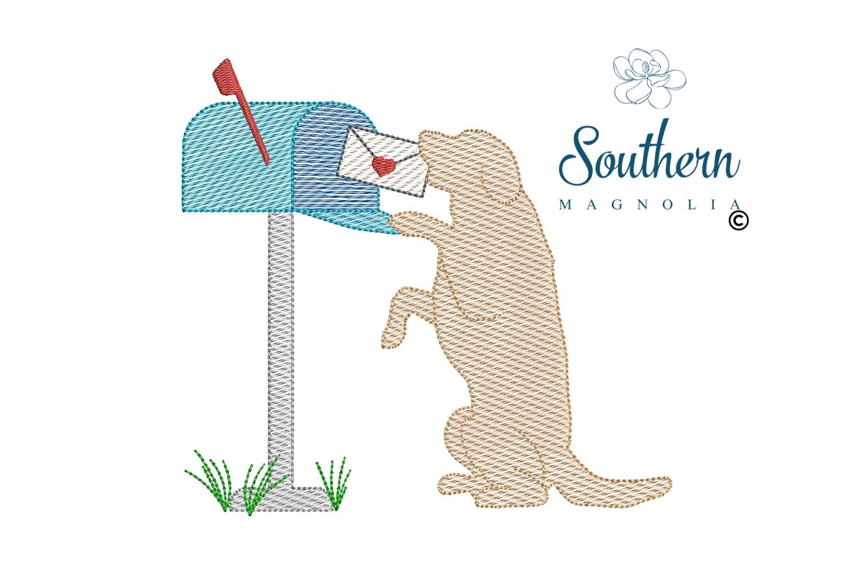 Dog Mailing Valentine Sketch Fill Embroidery Design