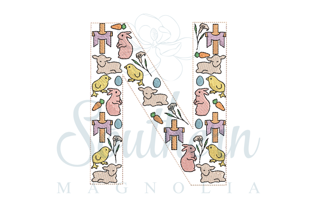 N Easter Alphabet Embroidery Design