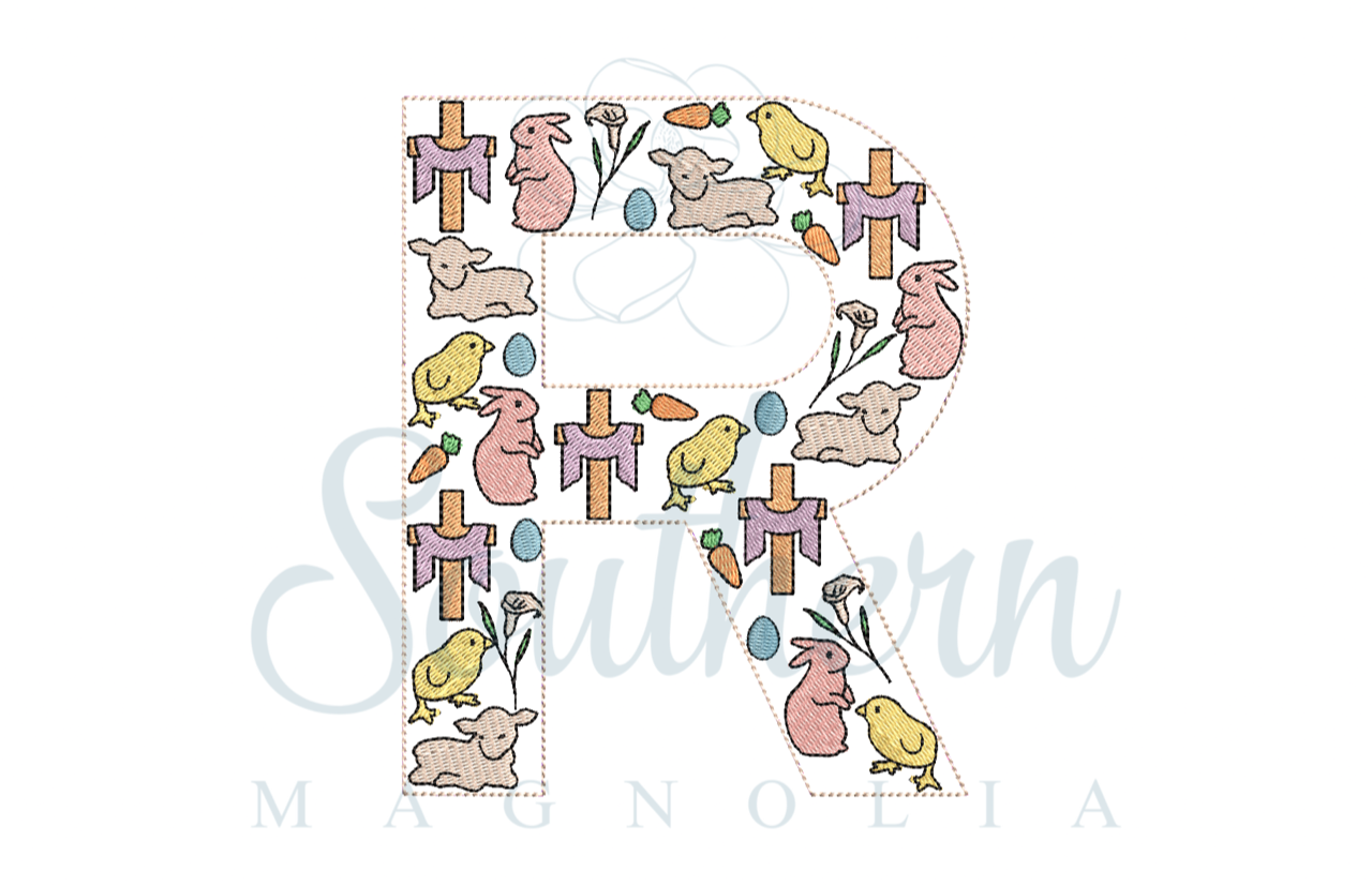 R Easter Alphabet Embroidery Design