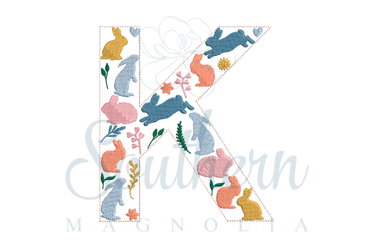 K Easter Floral Alphabet Embroidery Design