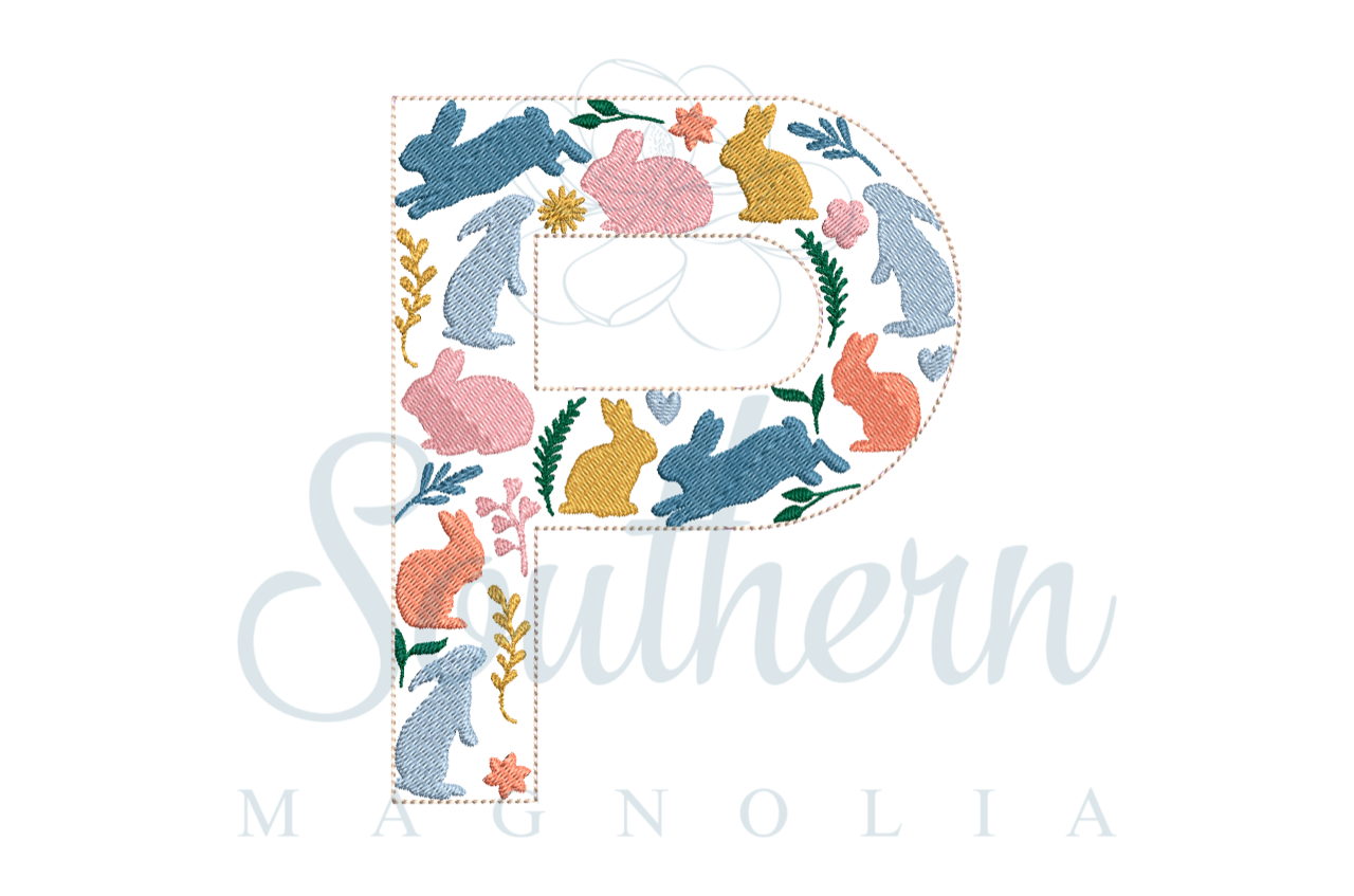 P Easter Floral Alphabet Embroidery Design