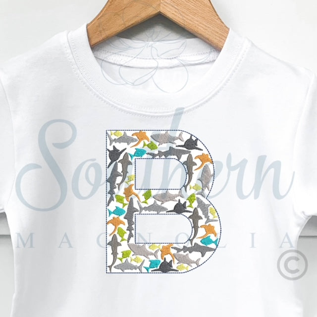 B Shark Alphabet Embroidery Design