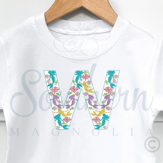 W Mermaid Alphabet Embroidery Design
