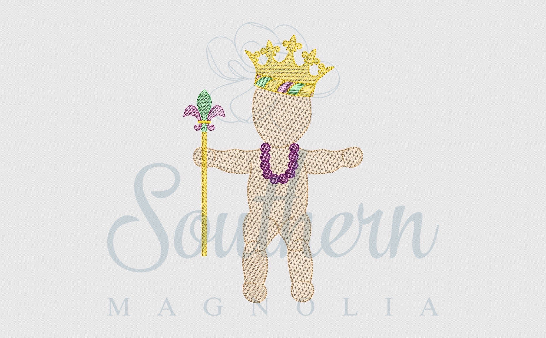 King Cake Baby Sketch Fill Embroidery Design
