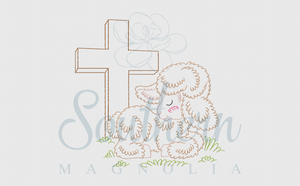 Sleeping Lamb with Cross Bean Stitch Embroidery Design