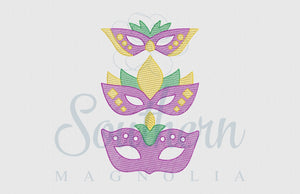 Mardi Gras Masks Trio Sketch Fill Embroidery Design