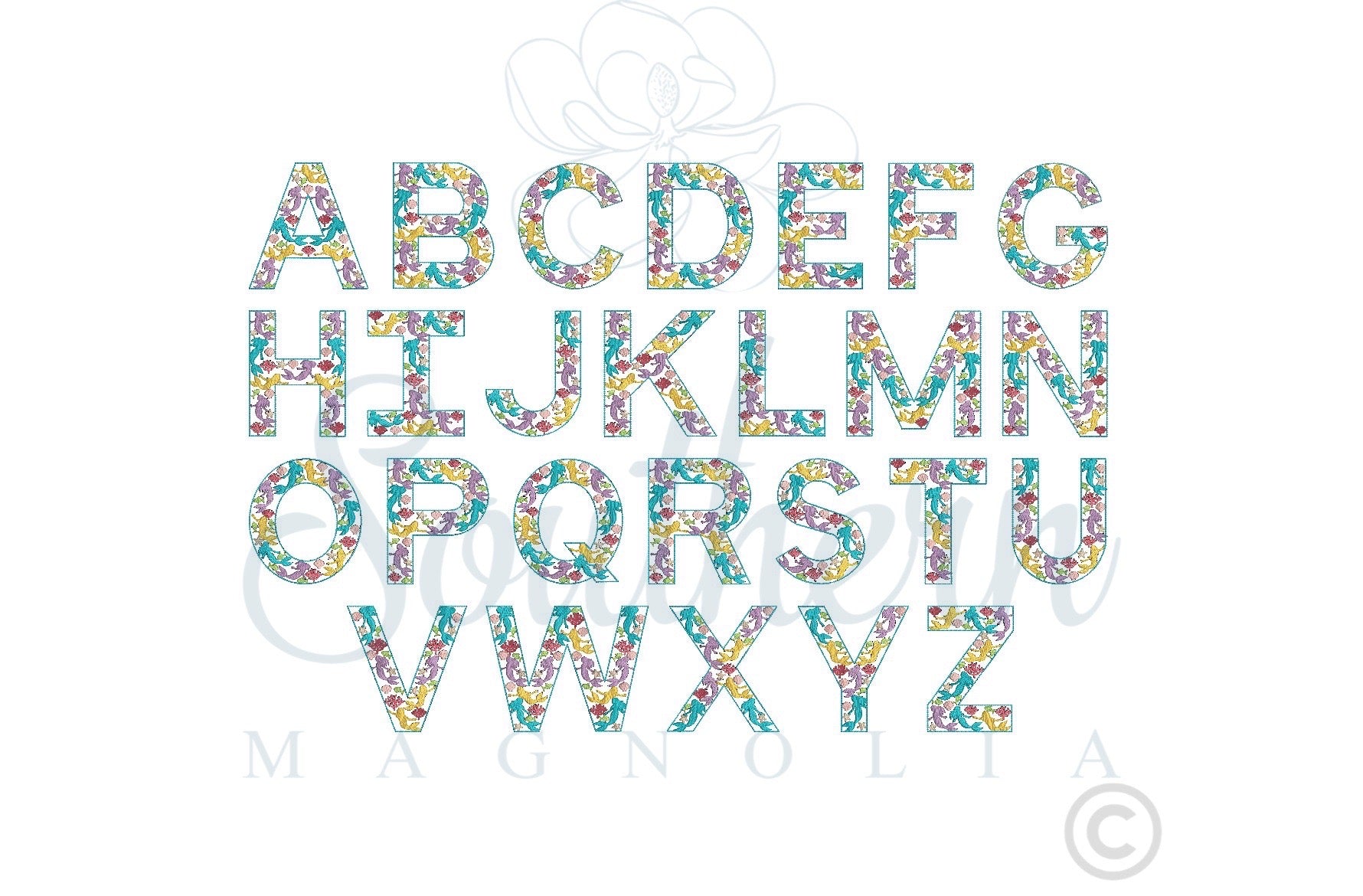 Mermaid Alphabet Embroidery Design- Whole Uppercase Alphabet Letter Bundle