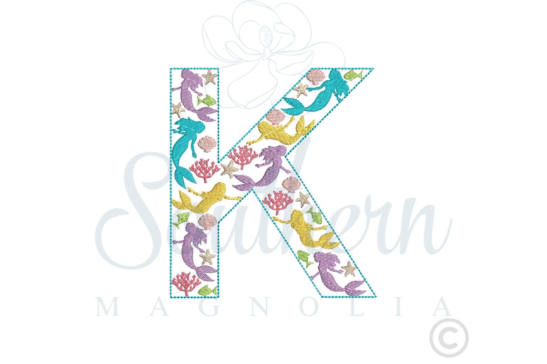 K Mermaid Alphabet Embroidery Design