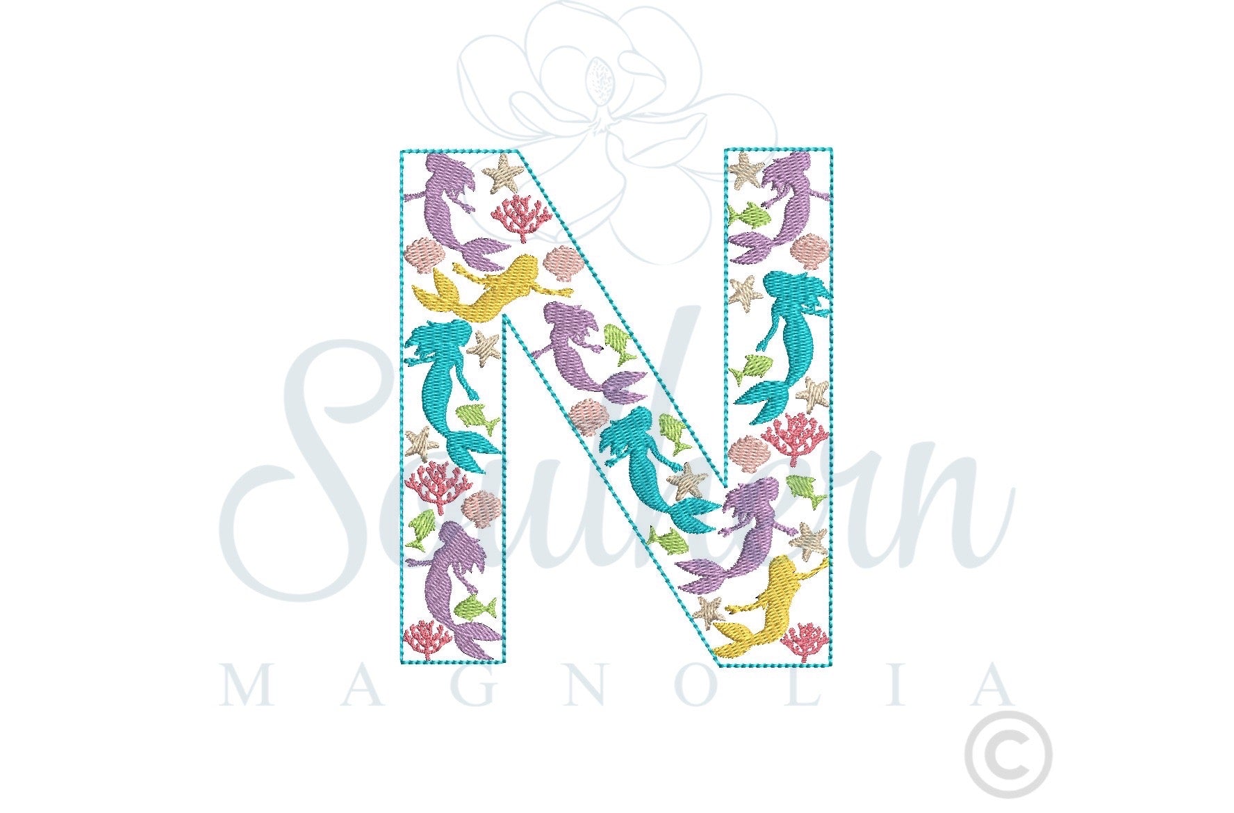N Mermaid Alphabet Embroidery Design