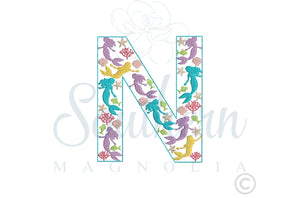 N Mermaid Alphabet Embroidery Design