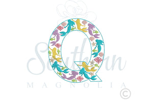 Q Mermaid Alphabet Embroidery Design
