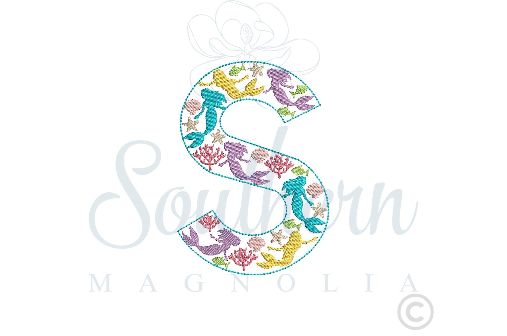 S Mermaid Alphabet Embroidery Design