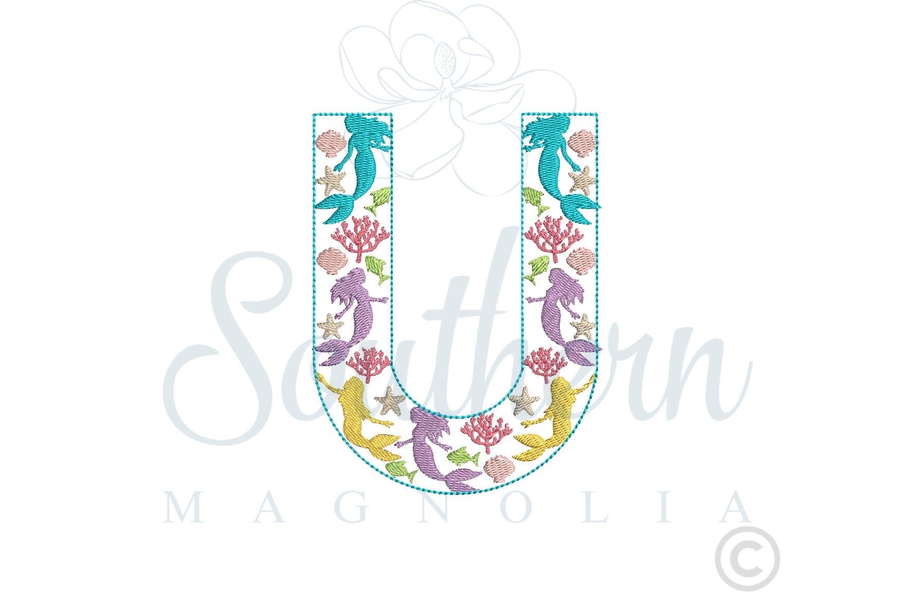 U Mermaid Alphabet Embroidery Design