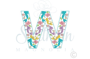 W Mermaid Alphabet Embroidery Design