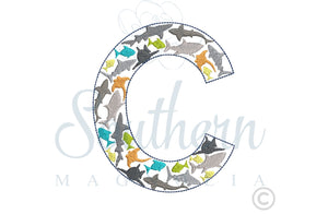C Shark Alphabet Embroidery Design
