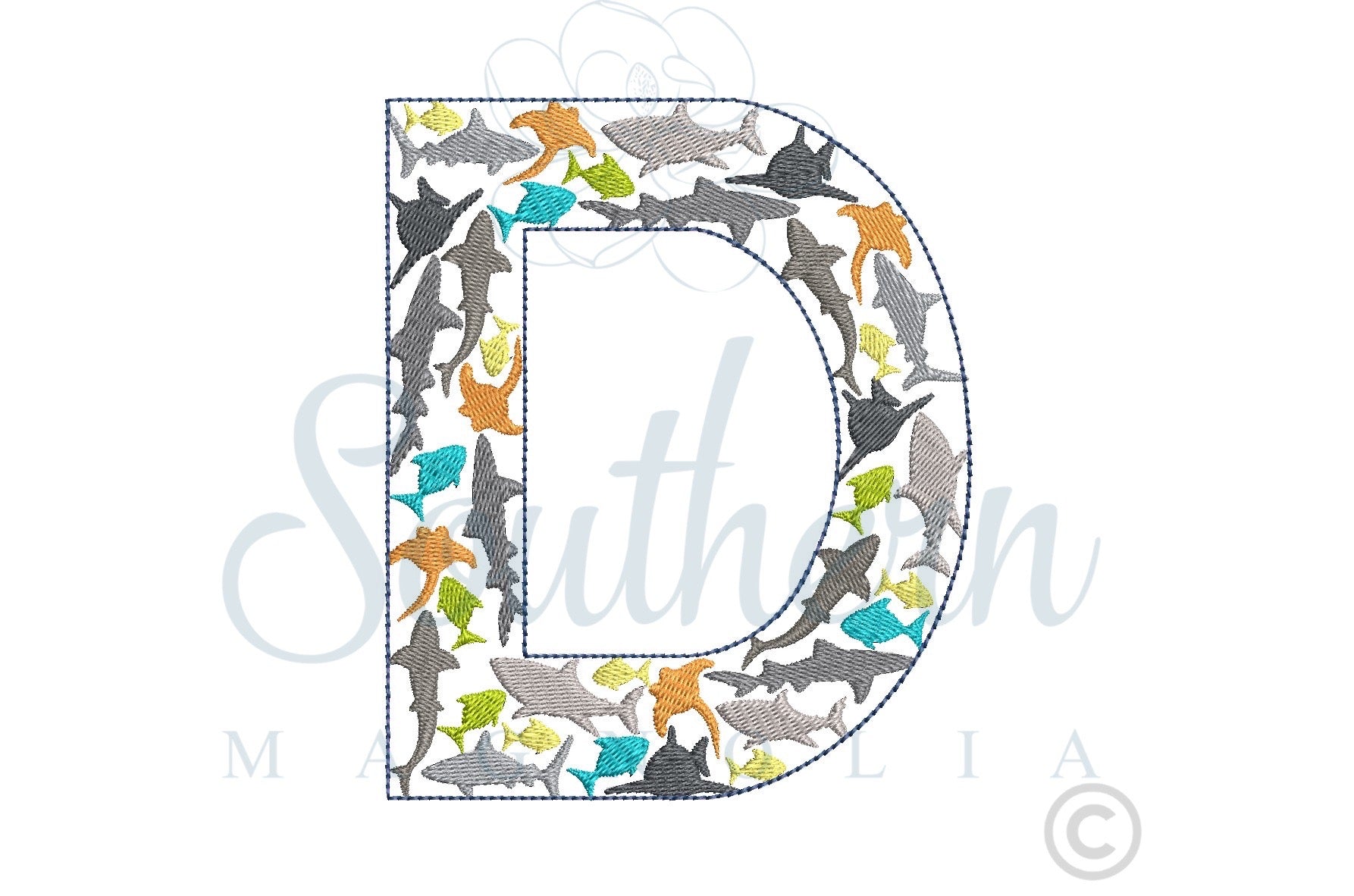D Shark Alphabet Embroidery Design