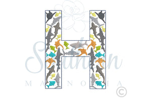 H Shark Alphabet Embroidery Design