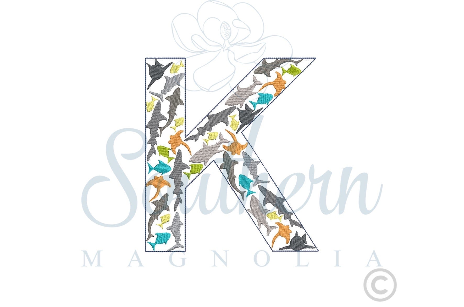 K Shark Alphabet Embroidery Design