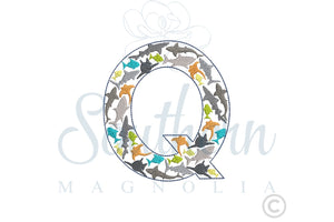 Q Shark Alphabet Embroidery Design
