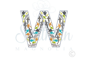 W Shark Alphabet Embroidery Design