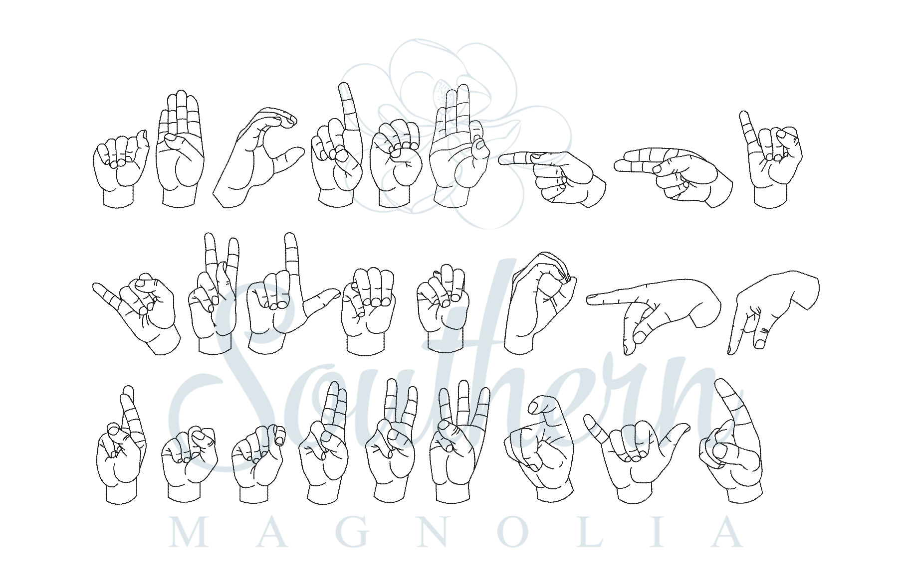 Sign Language Bean Stitch Font Alphabet Embroidery Design