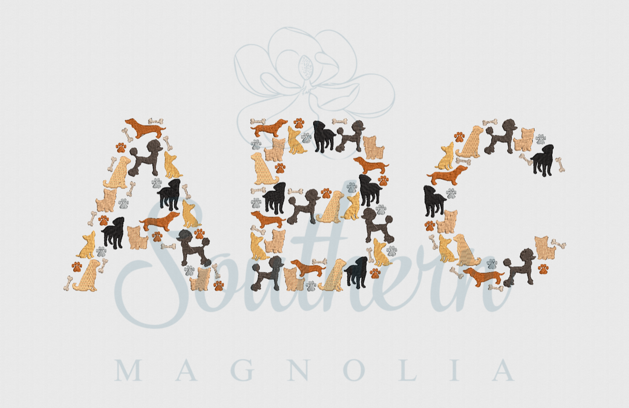 Dog Solid Alphabet Embroidery Design- Whole Uppercase Bundle Set