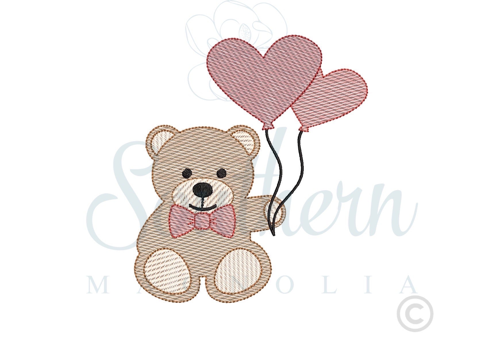 Valentine Bear Bow Tie Sketch Fill Embroidery Design