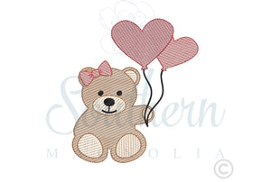 Valentine Bear Bow Sketch Fill Embroidery Design