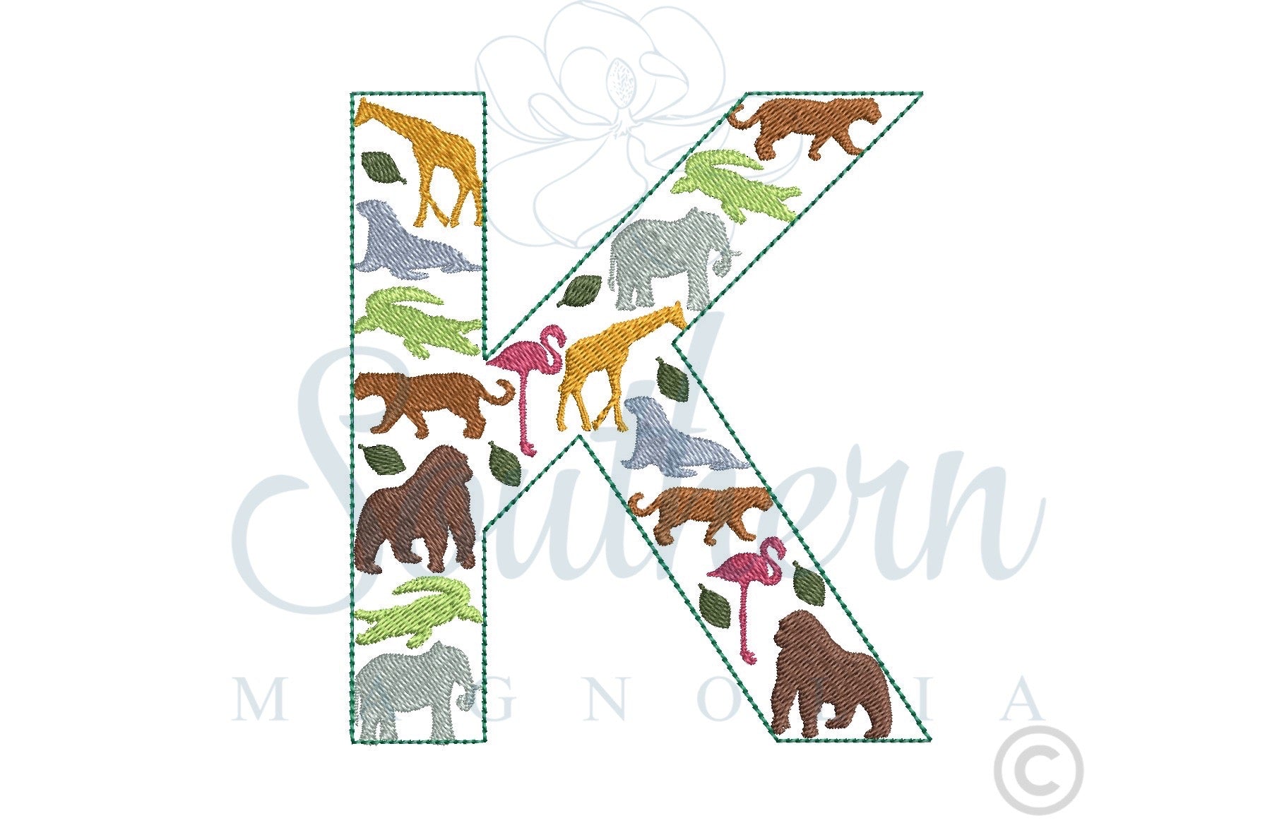 K Zoo Alphabet Embroidery Design