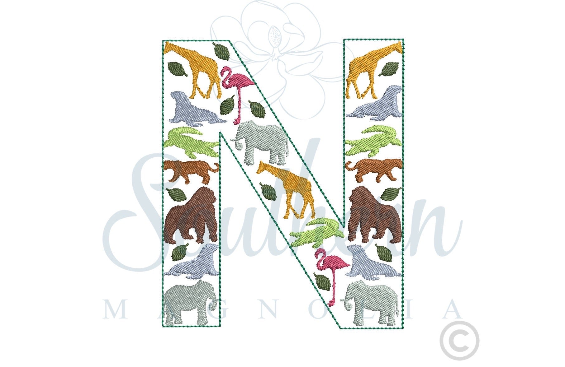 N Zoo Alphabet Embroidery Design