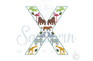 X Zoo Alphabet Embroidery Design