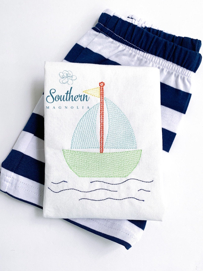 Sail Boat Sketch Fill Embroidery Design