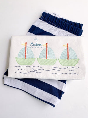 Boats Trio Sketch Fill Embroidery Design
