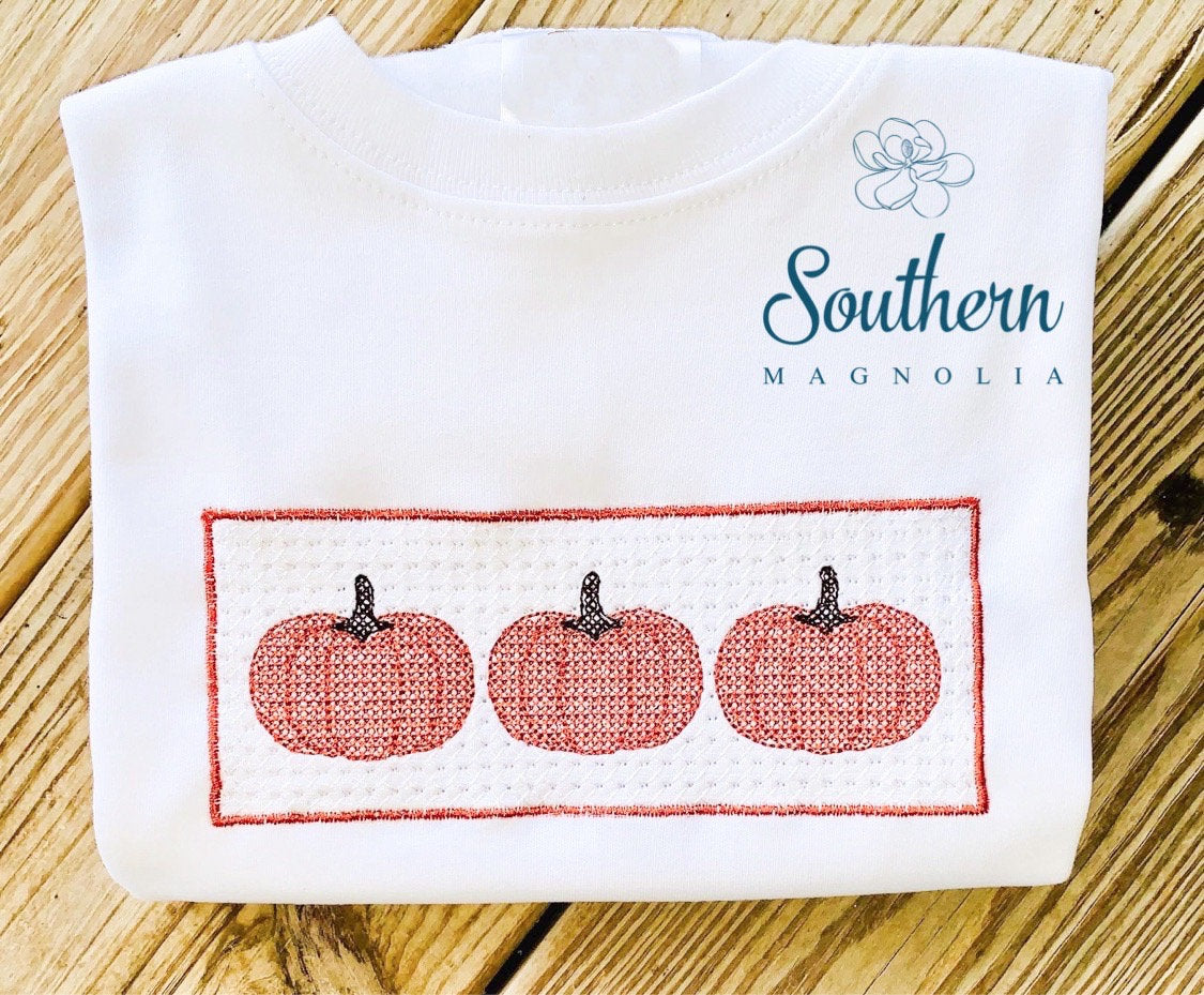 Pumpkin Trio Faux Smock Embroidery Design