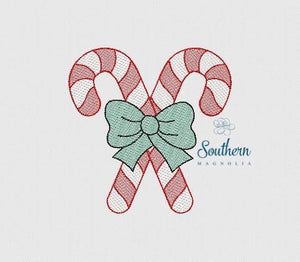 Candy Canes with Bow Sketch Fill Machine Embroidery Design