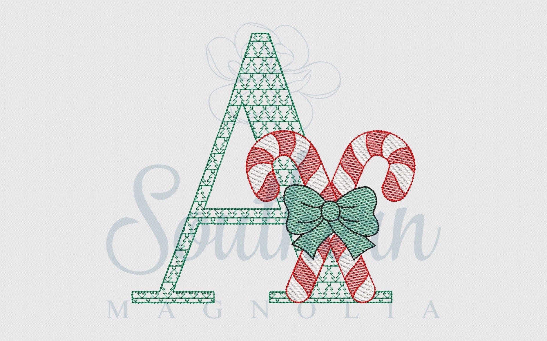A Sketch Fill Candy Cane Bow Christmas Tree Motif Embroidery Design