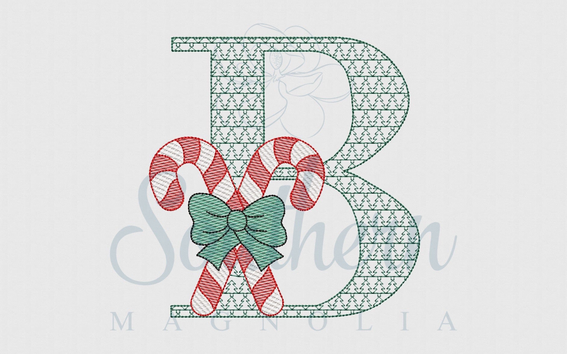 B Sketch Fill Candy Cane Bow Christmas Tree Motif Embroidery Design