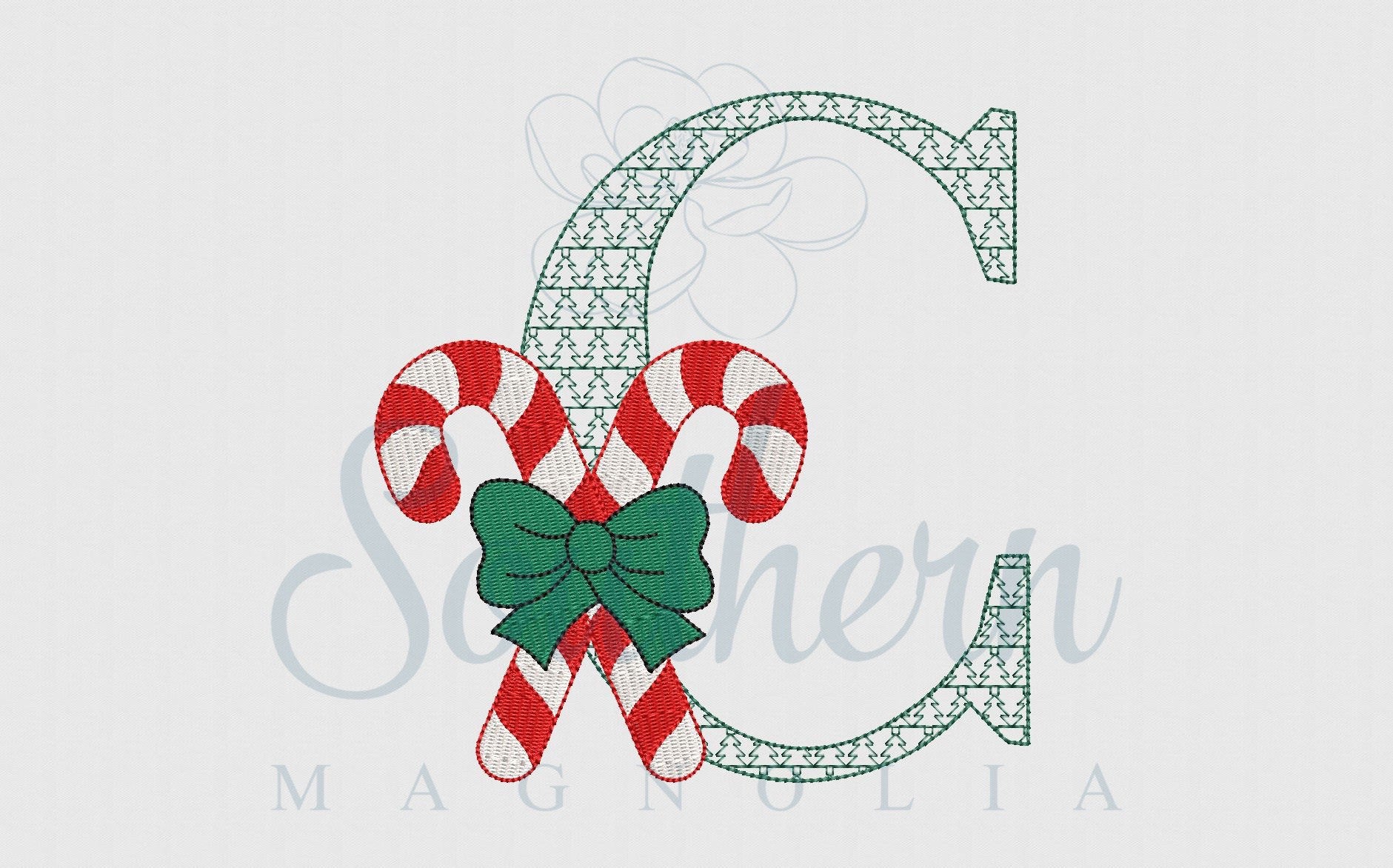 C Candy Cane Bow Christmas Tree Motif Embroidery Design