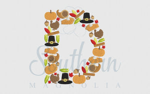 D Thanksgiving Alphabet Embroidery Design