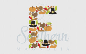 E Thanksgiving Alphabet Embroidery Design