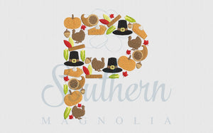 P Thanksgiving Alphabet Embroidery Design
